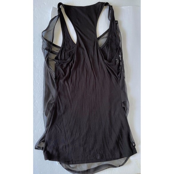 Guess Women's Small Black Sequin Racerback Tank Top Chiffon Cowl Layer in Front - Picture 6 of 10